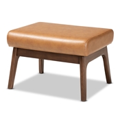 Baxton Studio Bianca Mid-Century Modern Walnut Brown Finished Wood and Tan Faux Leather Effect Ottoman
